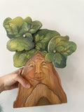 Hand-painted wooden Grandmother Oak story tree with leafy branches