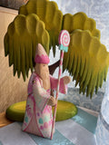 Hand-painted wooden pink candy wizard with lollipop staff